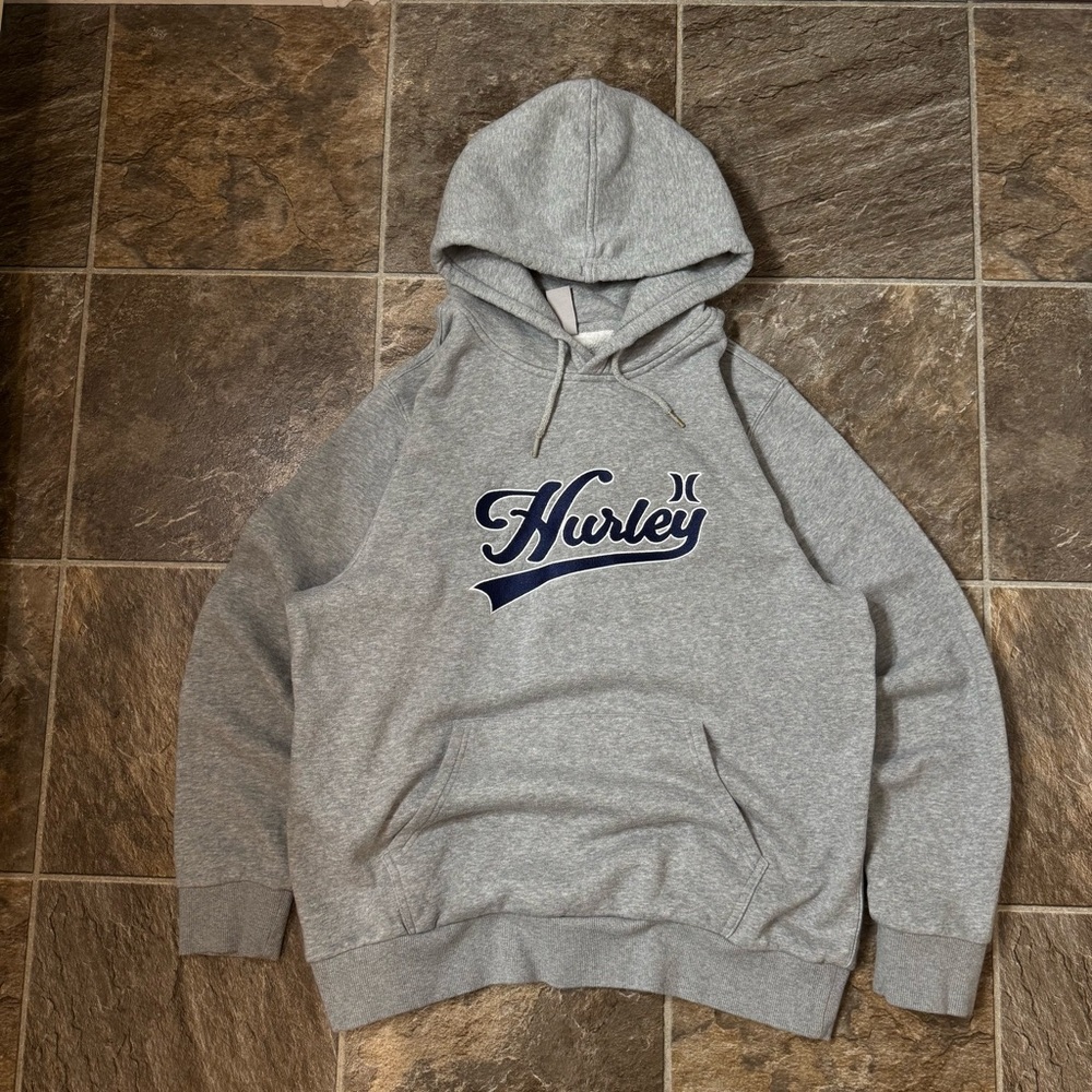 Hurley Hoodie Mens Large Gray Pullover Fleece Logo Graphic Sweatshirt Kangaroo
